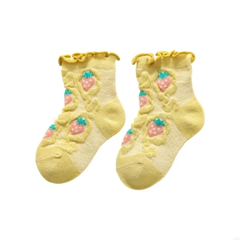 J2HD Children's Thin Fruit Socks Ruffled Design Soft Breathable Cotton Socks Anti Slip For Daily Play 0-6 Years