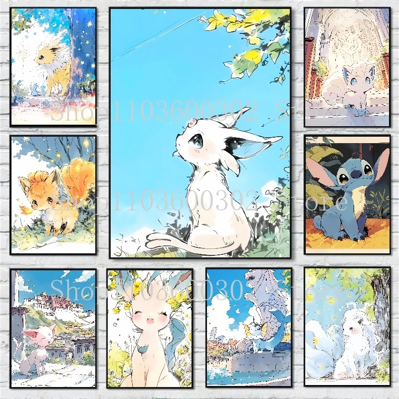 

Famous Anime Pokemon Canvas Painting Bulbasaur Charizard Posters and Prints Watercolor Wall Art Pictures Home Decor Kids Gifts