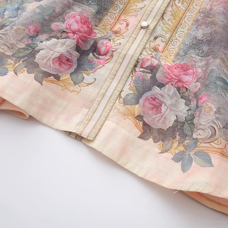Vintage Baroque Floral Print Shirt Dress for Women's Lapel Elegant Long Sleeve Button Front Vintage A-Line Work Dress with Belt view 5