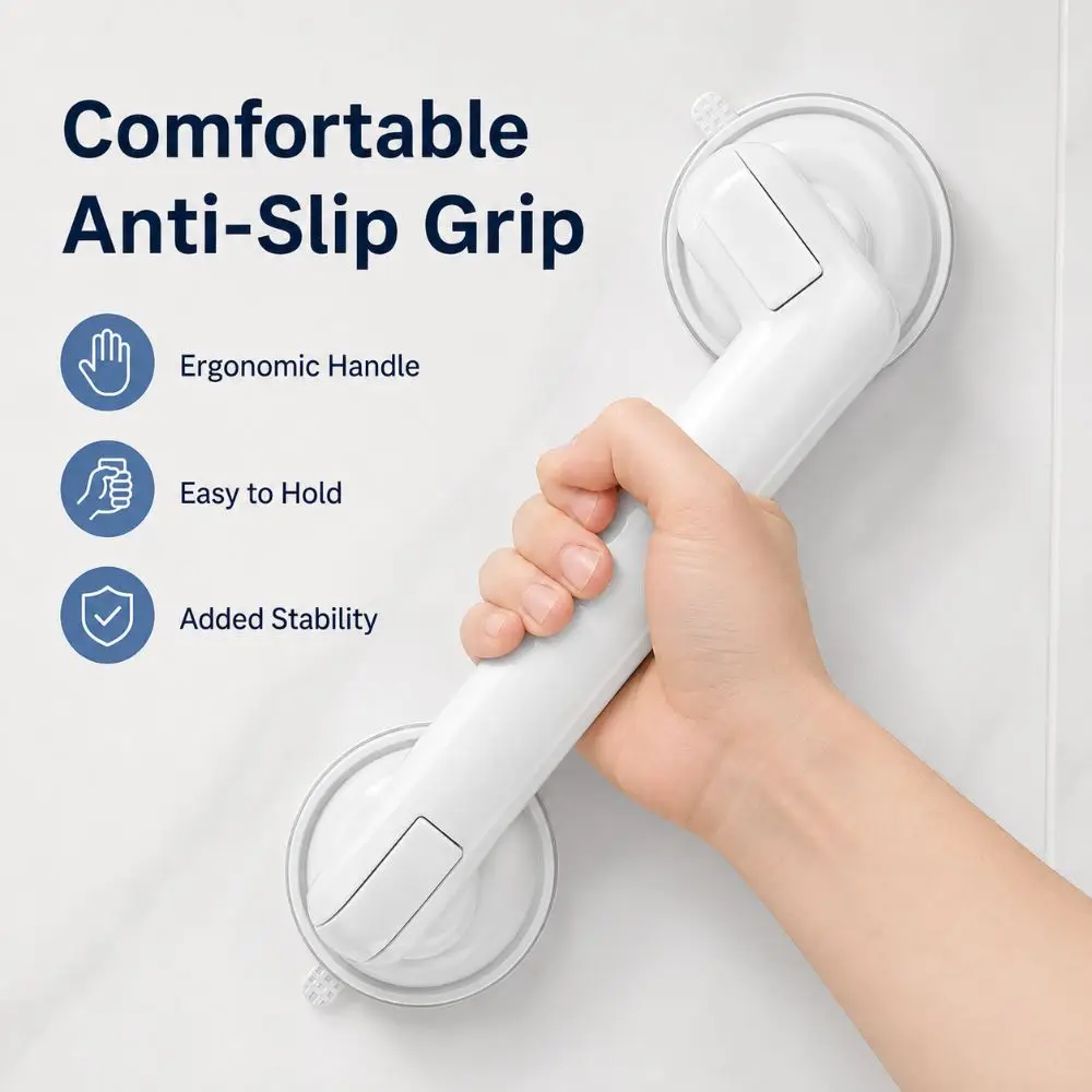 Anti Slip Suction Grab Bar Balance Support Reusable Shower Grab Handle Smooth Surface Mount 11 Inch Balance Support Handle