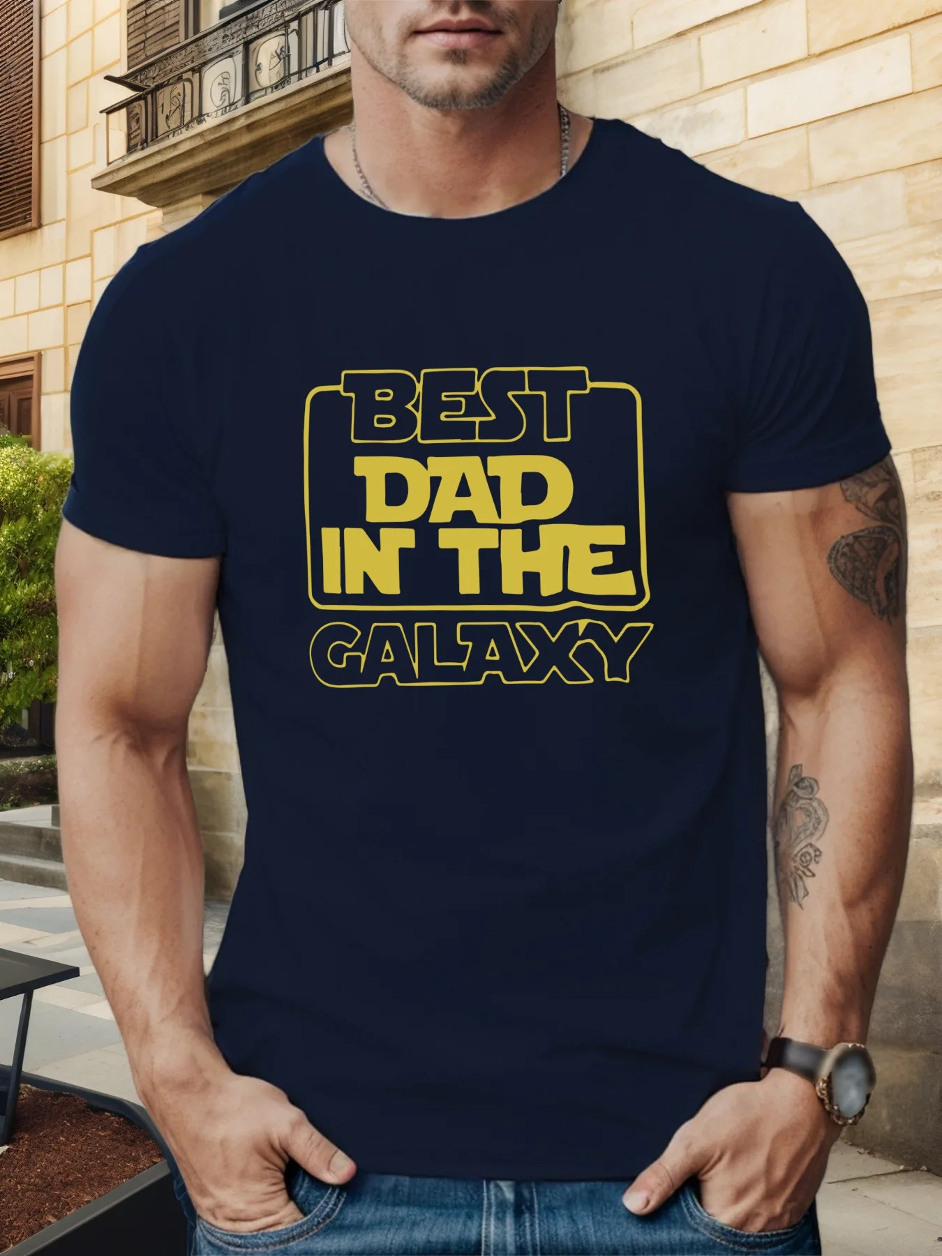 

Men'S "Best Dad in the Galaxy" Graphic T-Shirt - Red Cotton Crew Neck, Casual Summer