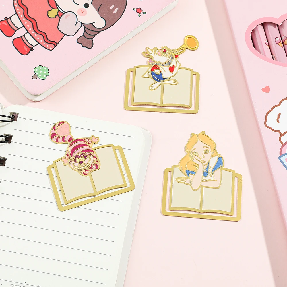 Alice in Wonderland Bookmark Metal Creative Fantasy Book Page Mark Cartoon Romance Reading Tool Stationery for Bookworm Girls