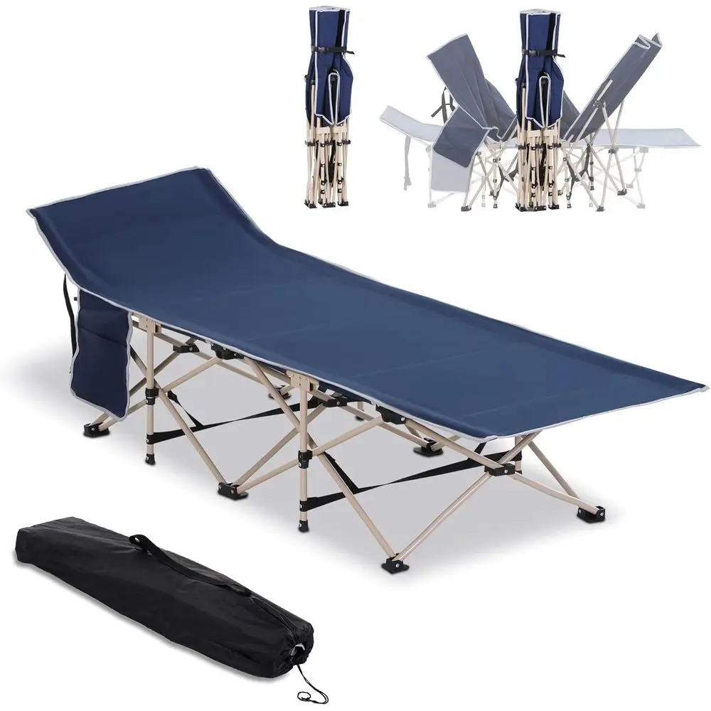 Portable Outdoor Camping Cot with Carry Bag, Side Pocket, Blue, 330 lbs. Capacity