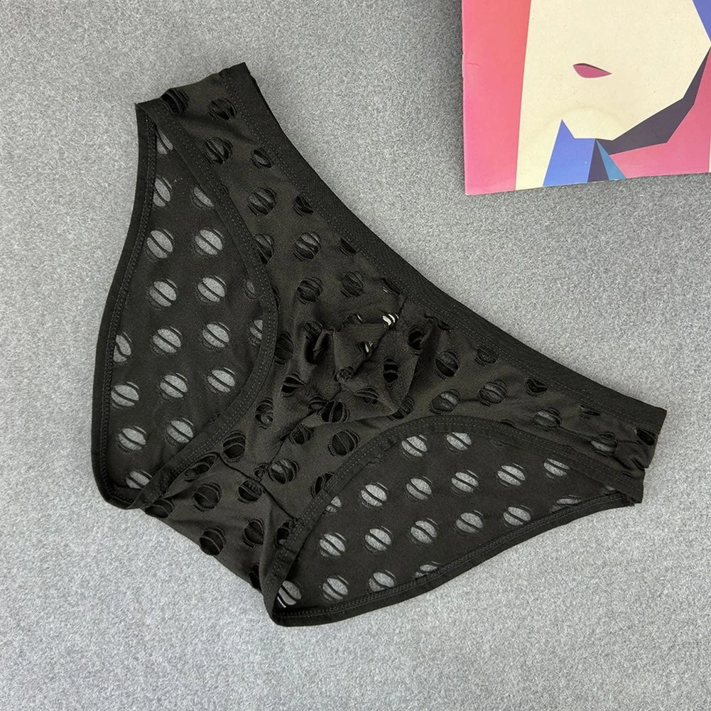 

Men Big Hole Hollow Brief Breathable Underpants Mesh Sheer Underwear Gay Sissy Pouch Soft Panties Elastic Solid For Lingerie