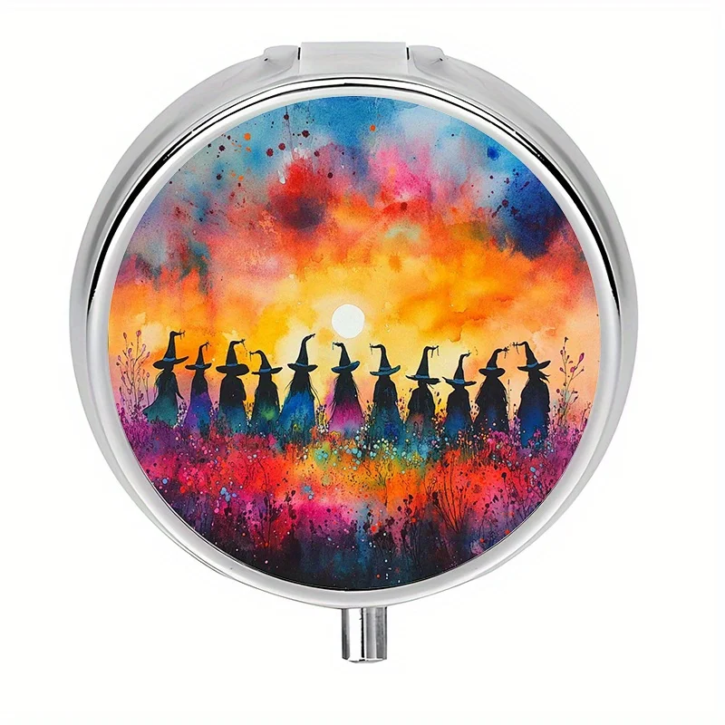 1 mini pill box with 3 compartments, a set of witch-themed daily medication storage decorative pill boxes, portable size decorative pill box, unique gift, compact pill box