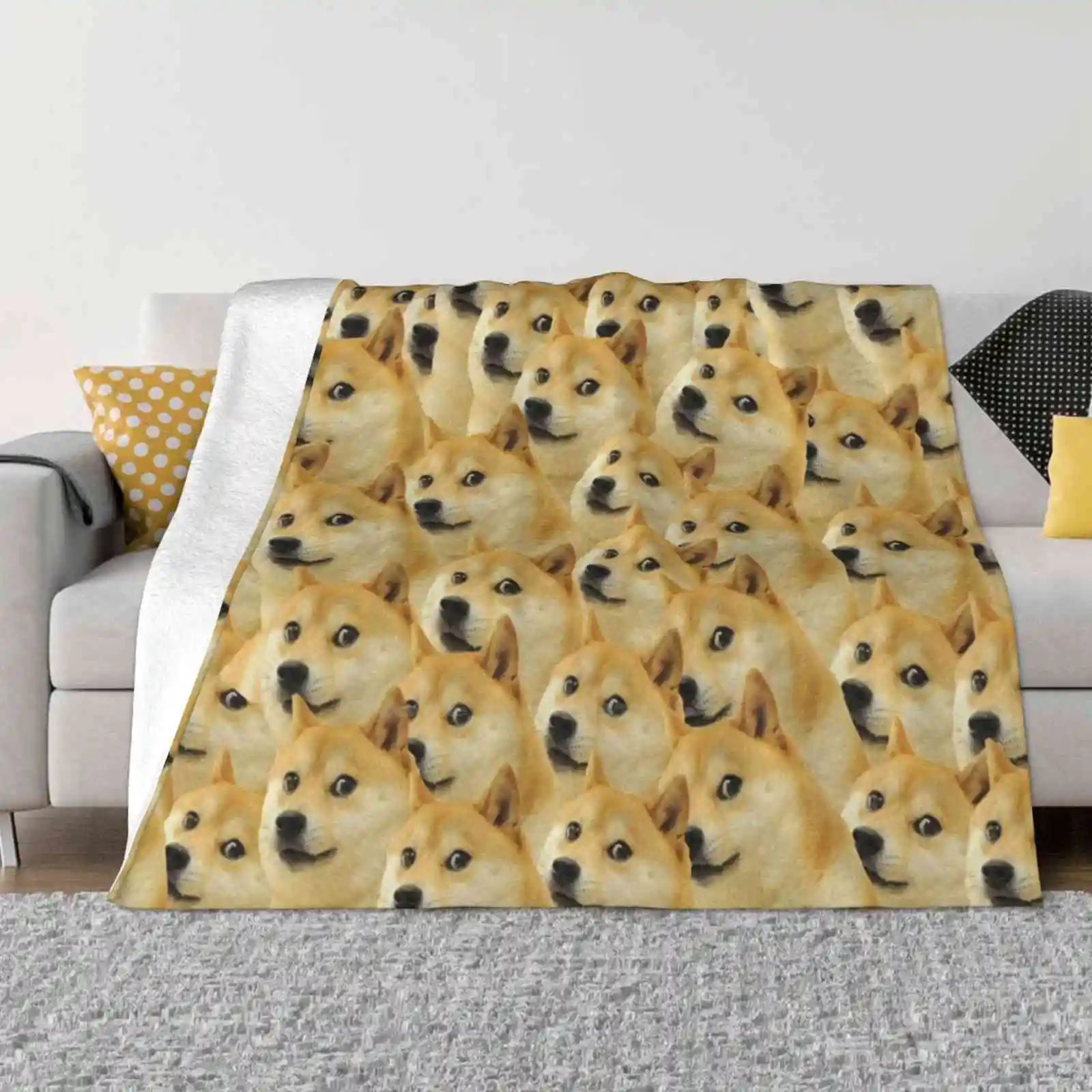 Doge Wow Pattern Shiba Inu Doggo Dog Meme Montage Hd High Quality Online Store Top Quality Comfortable Bed Sofa Soft Blanket