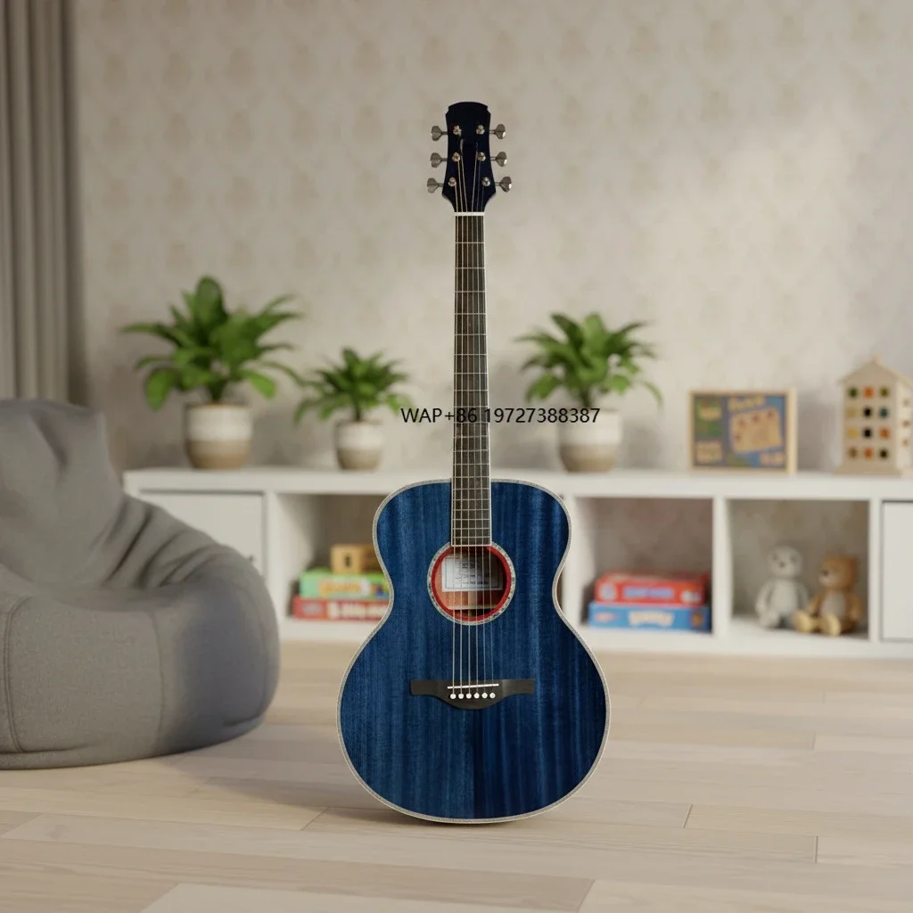 Blue Solid Mahogany Top 39-Inch 6-String Acoustic Guitar Rosewood Fretboard Professional