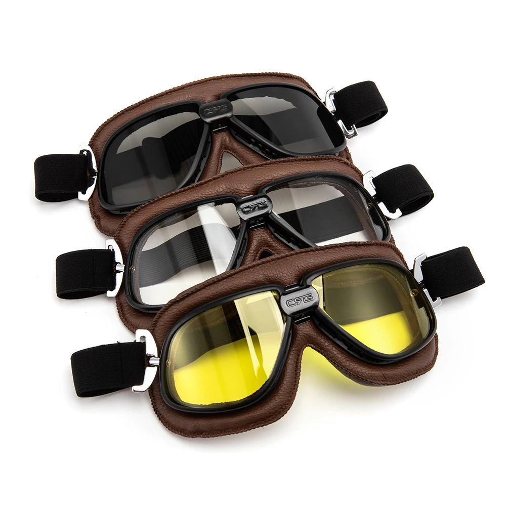 

Vintage Motocross Goggles Pilot Cruiser flying Goggles leather Motorcycle Glasses atv Retro Helmet For Cycling Pit bike Eyewear