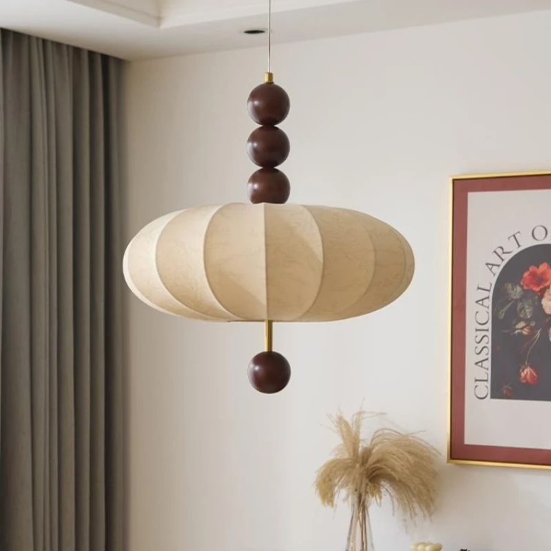 

French Retro Style Pendant Lamp Study Room Bedroom Living Room Dining Room Bar Desk Lamp Wardrobe Fabric Pumpkin Atmosphere Lamp