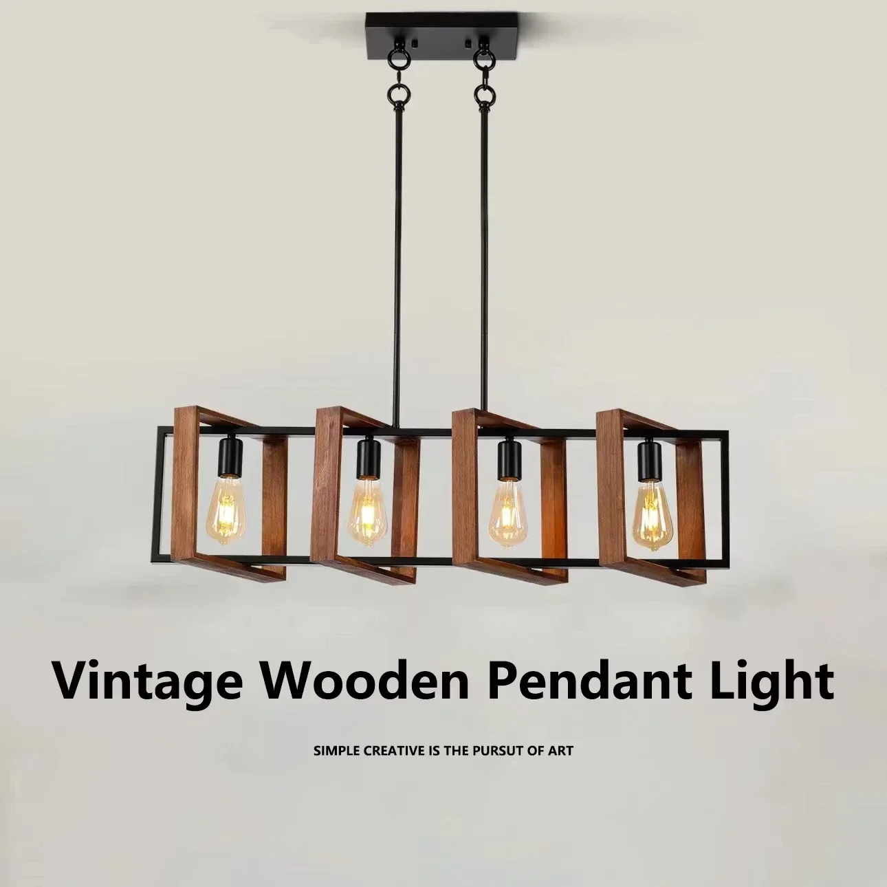 

Vintage Industrial Style Pendant Light 4-Head Solid Wood Iron Hanging Lamps for Dining Room Restaurant Lighting Fixture