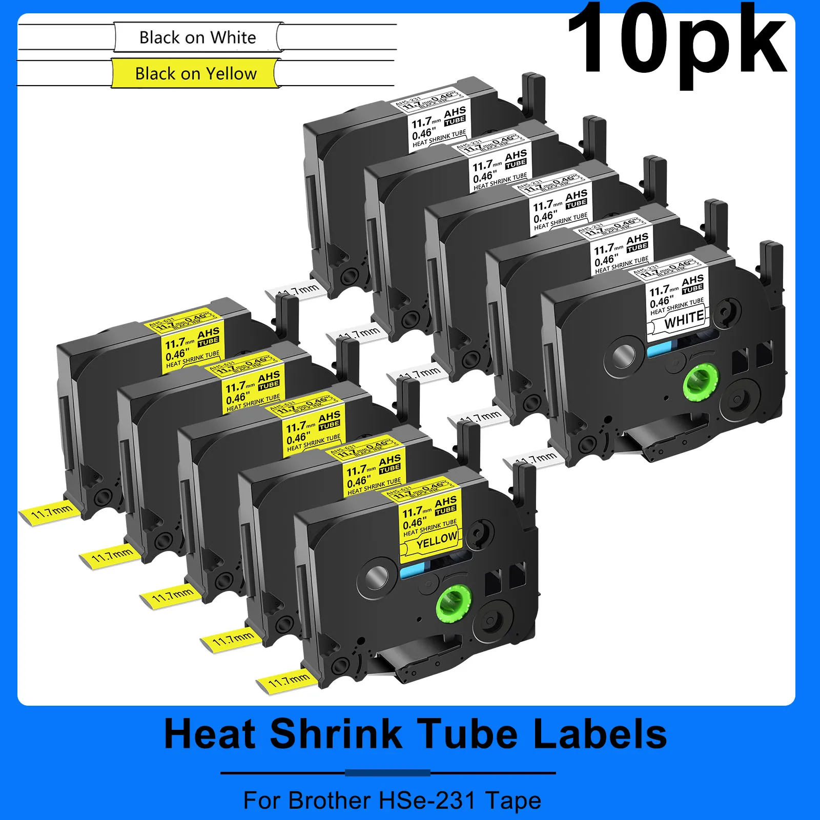 

3/5/10PCS Heat Shrink Tube Labels Compatible for Brother HS-231 HSe-231 Label Tapes For P-Touch PT-E100 PT-D200 Label Printer
