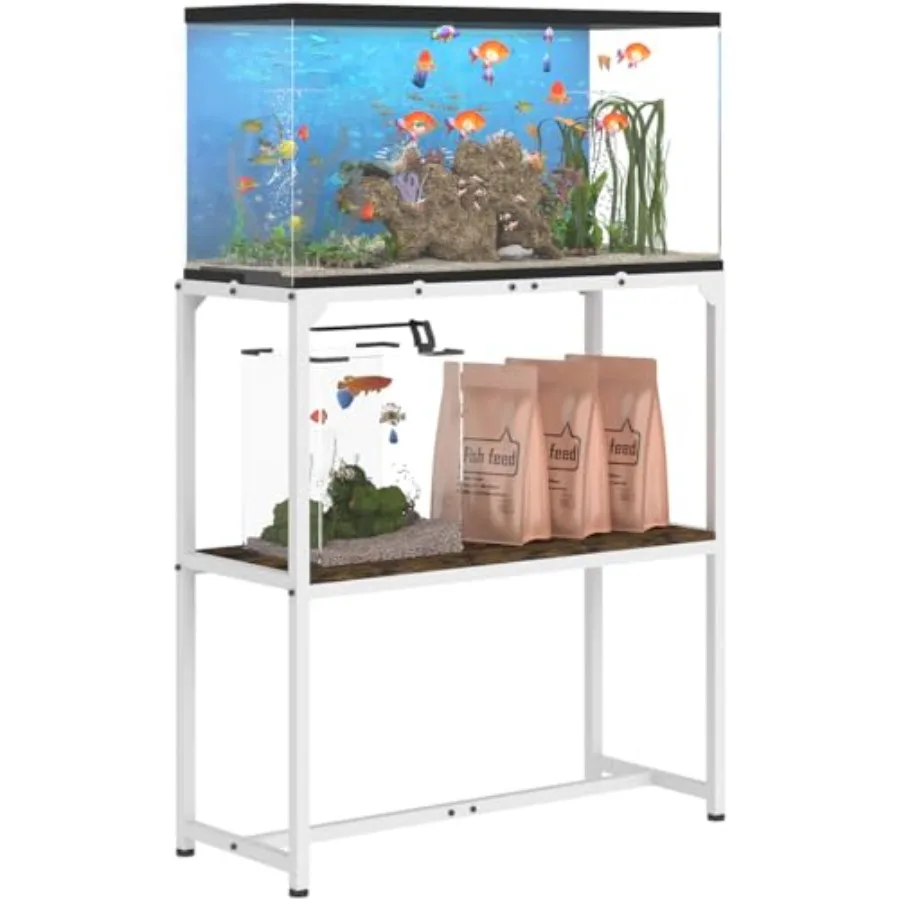 

lon Fish Tank Stand, Upgraded Height Aquarium Stand Table with 2 Tiers Storage Shelf, Metal Reptile Breeder Turtle Terrarium St