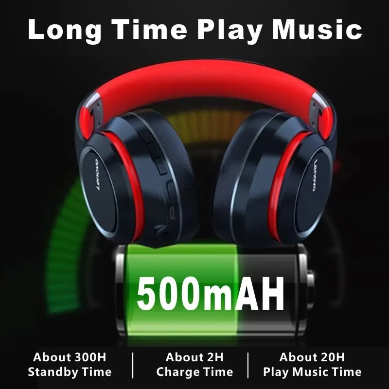 سماعات Lenovo HD200 بلوتوث فوق الأذن قابلة للطي لاسلكية مع إلغاء الضوضاء ستيريو HIFI لسماعات الألعاب - 5
