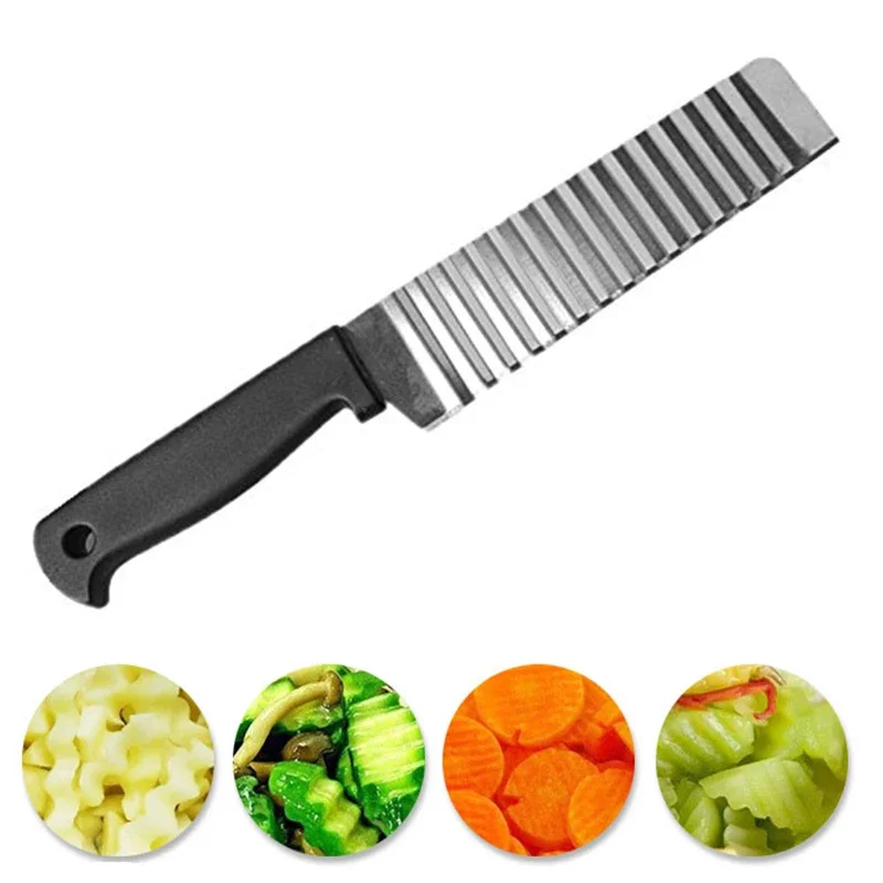 Stainless Steel Potato Chip Slicer Dough Vegetable Fruit Crinkle Wavy Slicer Knife Potato Cutter Chopper French Fry Maker Tools