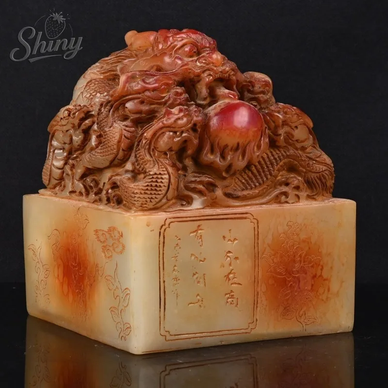 Dragon Statue Seal Ancient Chinese Imperial Jade Seals Artificial Stone Carved Ornaments Feng Shui Home Decor Sculpture