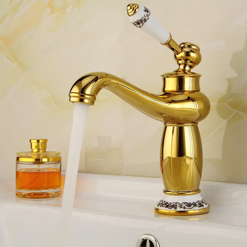 

All Copper Golden finish Water Faucet European Style Hot And Cold Water Mixer Taps Bathroom Sink Basin Faucet