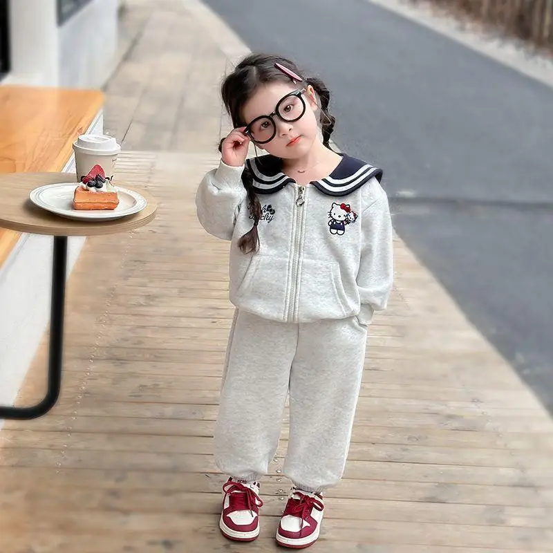 

Sanrio Hello Kitty Children Clothing Spring Fall Girl Zipper Coat Tops Casual Cartoon Pants Kawaii Anime Fashion New Style Sets