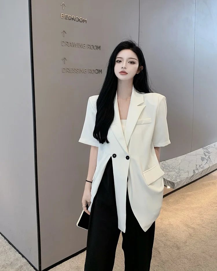 

Blazer Woman Offer Fashion Suit Black Gary Spring Autumn Outer Wear New Casual Lady Office Wide Shoulder Notched Collar Trendy