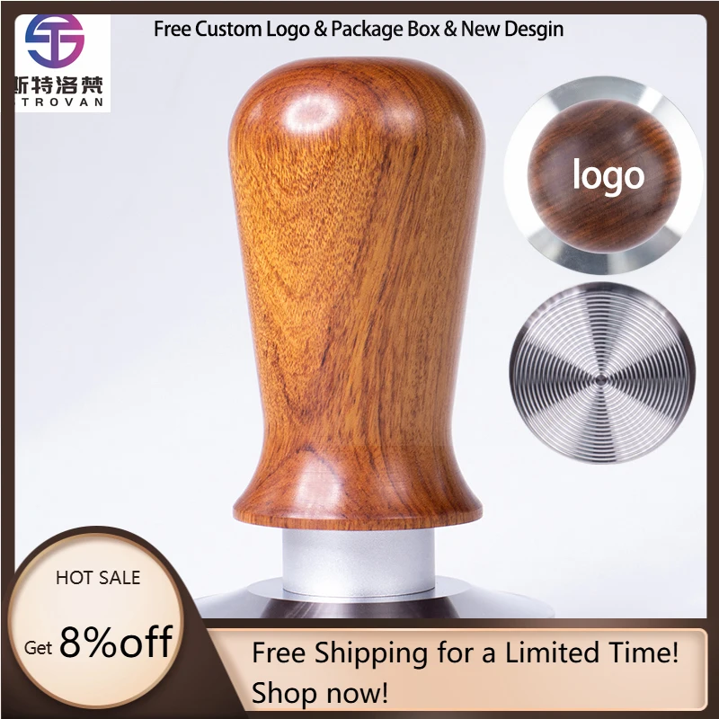 

STLF WJW Rosewood Handle Manual Dynamometric Coffee Tamper Spring 304 Stainless Steel Flat Ripple Tamper Base Custom Brand
