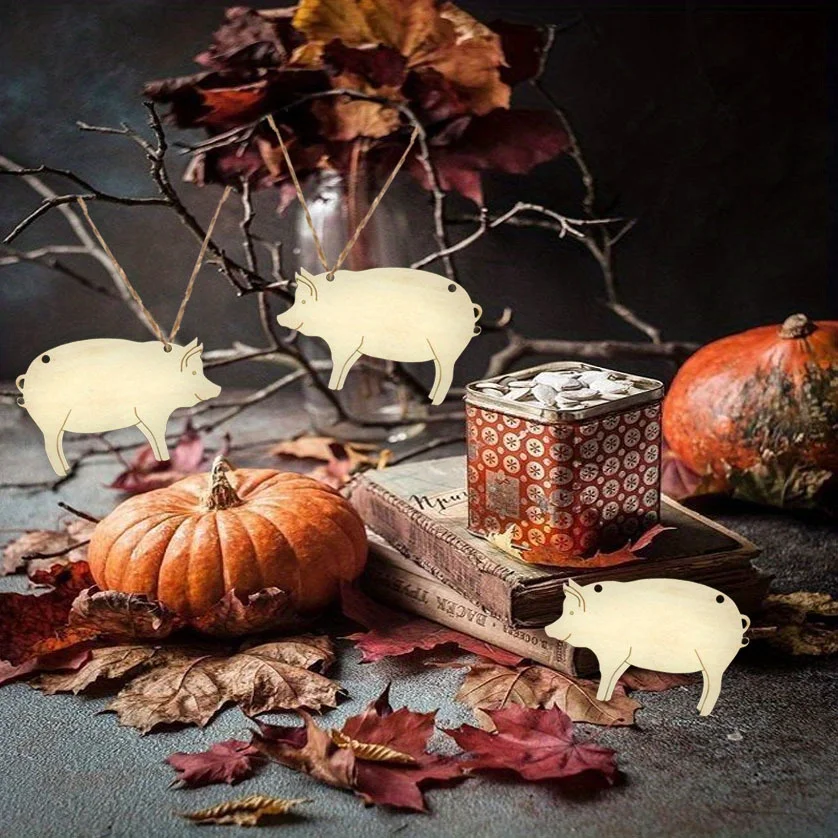 30 قطعة من زينة الخنازير الخشبية الفارغة المصنوعة يدويًا للرسم المثالي لحفلات أعياد الميلاد وأعياد الميلاد