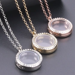 1Pc 25mm Round Floating Relicario Locket Pendant Necklaces For Women Jewelry Making Simple Glass Photo Memorial Chain Collares