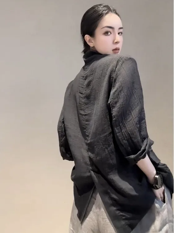 

Ele Loose Midi Length Linen Suit Jaet Women's Pure Color Top Match All Seasons Spring New Sle Faionable Outerwear
