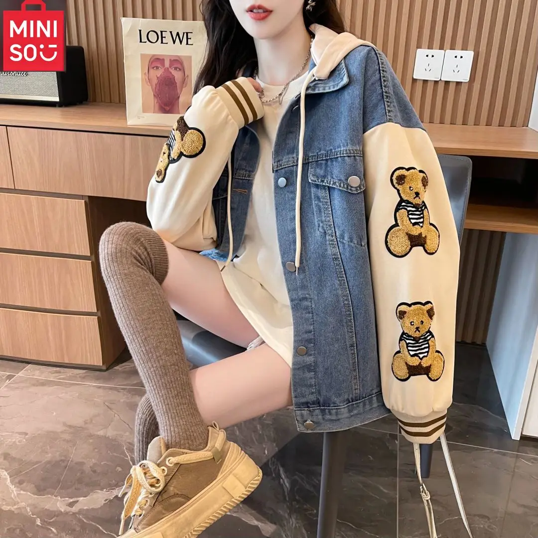 MINISO nuova giacca in denim stile college per studenti delle scuole medie e superiori, due giacche in stile occidentale per le vacanze, maglia da baseball