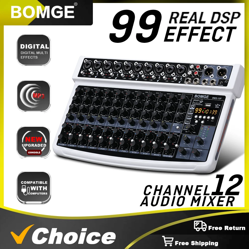 BOMGE 12チャンネルプロフェッショナルオーディオミキサー、RCA、XLR