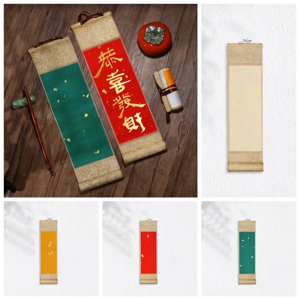 Painting Drawing Paper Gilded Rice Paper Scroll Blank Hanging Scroll Chinese Style Mini Batik Trumpet Scroll Self-made Gifts