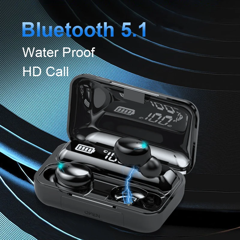 TWS Bluetooth 5.1 Earphones 2200mAh Charging Box Wireless Headphone 9D Stereo Sports Waterproof Earbuds Headsets With Microphone