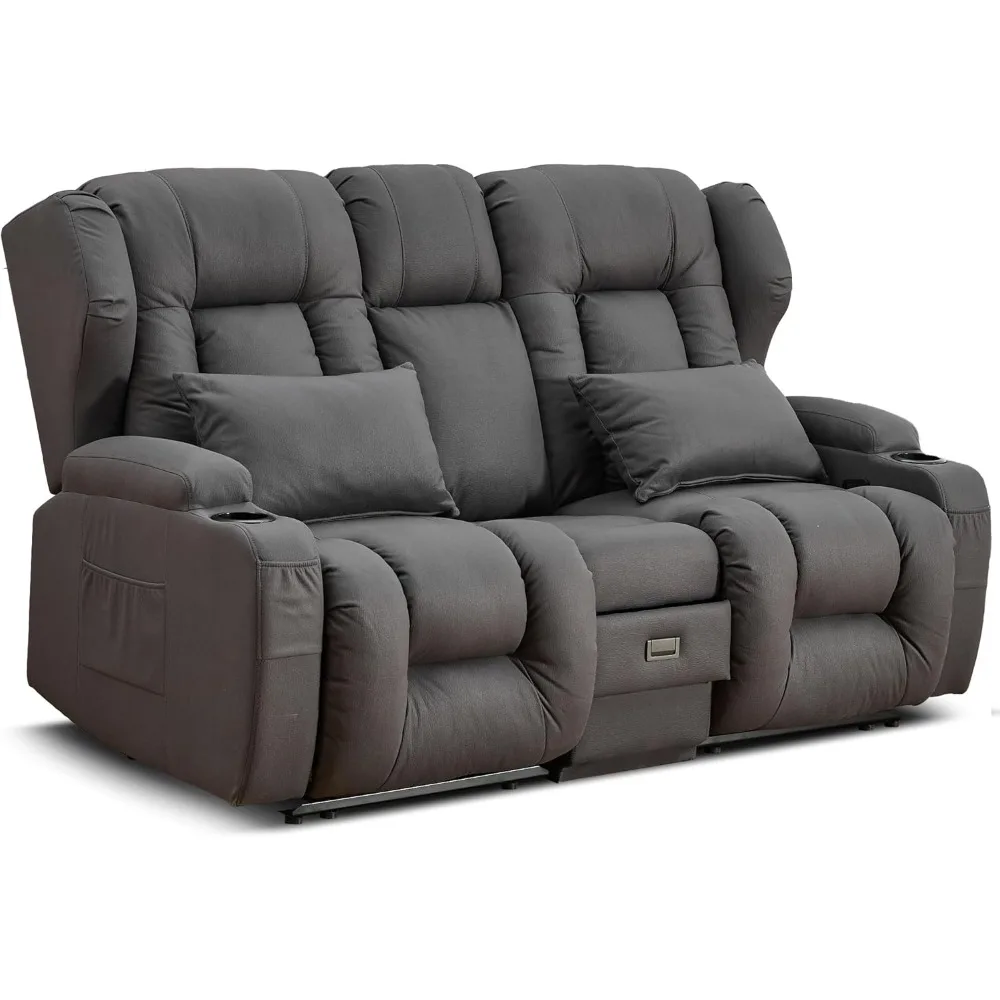 

Loveseat Recliner Sofa With Flipped Backrest Console, Rv Manual Reclining Loveseat Couch Home Theater Seating