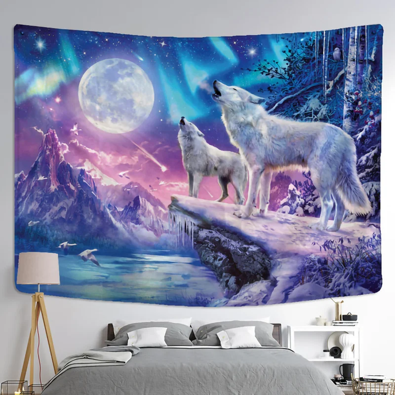 Fantasy Wolf Tapestry Wall Hanging Animal Aesthetic Bohemian Psychedelic Mandala Home Dormitory Wall Decoration Room Decoration