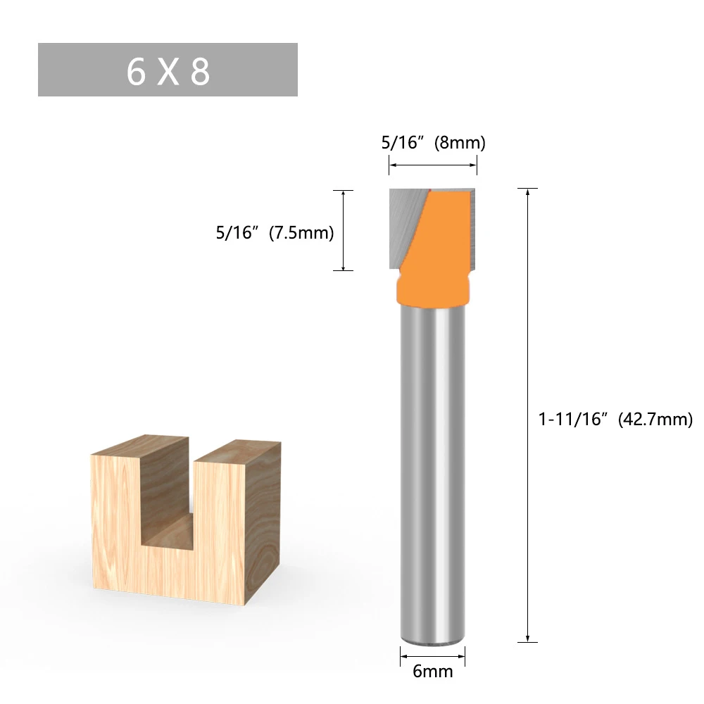 ドリル用フライスカッター,1ピース6mm,木材切断用,下部ビットストレートルーター,木工用ドリルビットセット