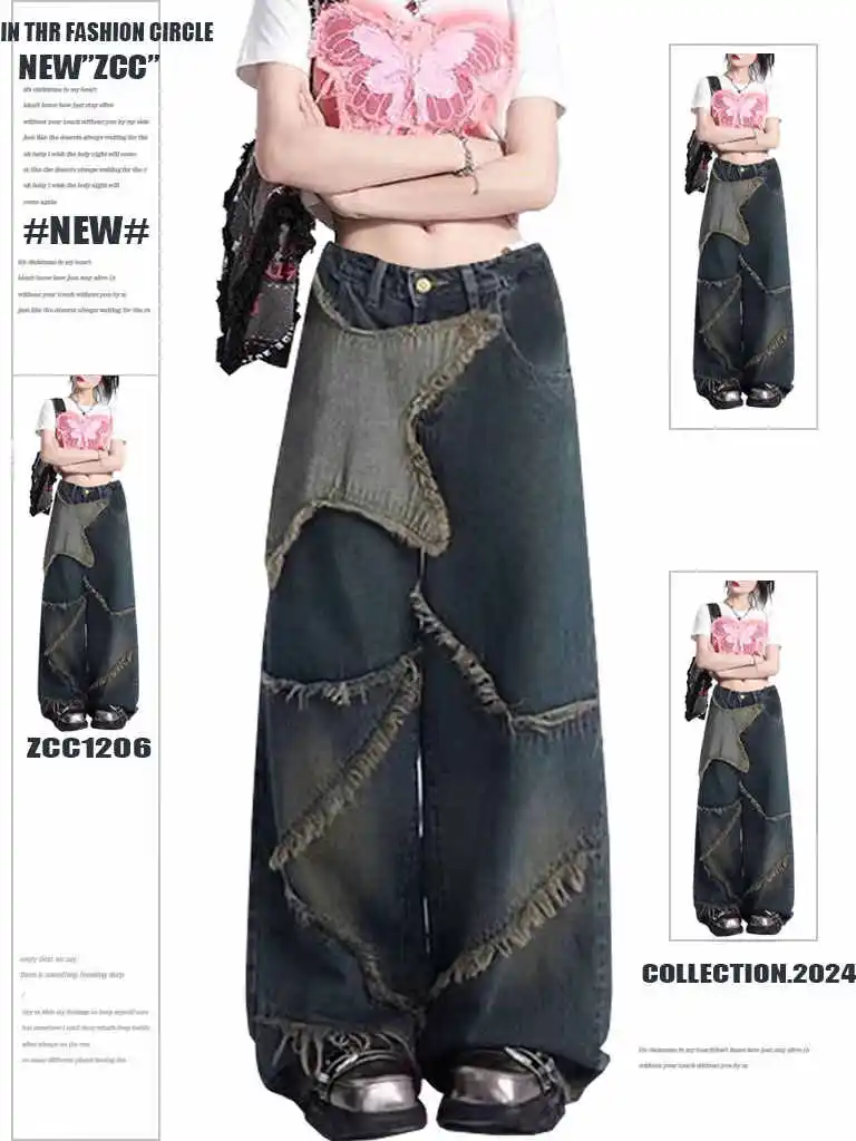 

Women's Y2k Baggy Ripped Jeans Harajuku Vintage Oversize Hip Hop Grunge Denim Trouser Japanese 2000s Style Boyfriend Jeans Pants