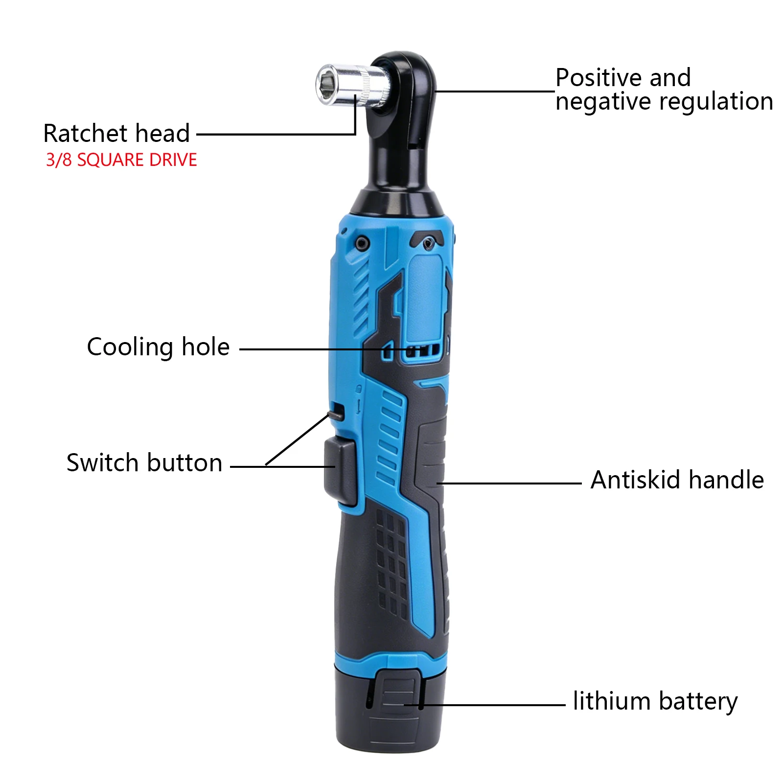 12V Cordless Ratchet Wrench 50Nm 3/8' Square Drive 0-250rpm Variable Speed Forward Reverse for Auto Repair - New 2026