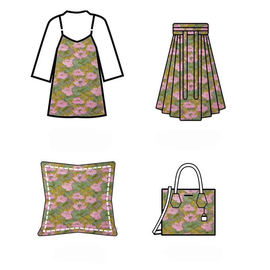 Retro Lotus Jacquard Fabric Summer Dress Fluffy Skirt Luggage Bag Decorative Sewing Fabric