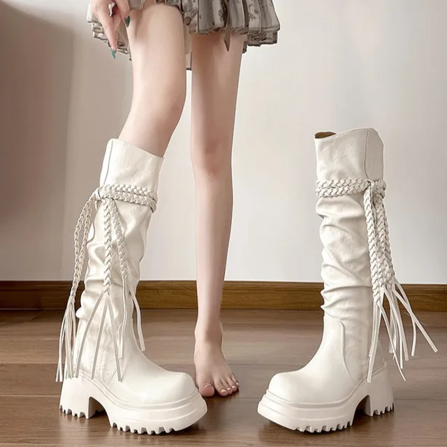 Zapatos Bohemia para Mujer, Botas Vaqueras de Cuero Suave, Botas Altas hasta la Rodilla con Plataforma, Zapatos de Diseñador, Botas Mujer