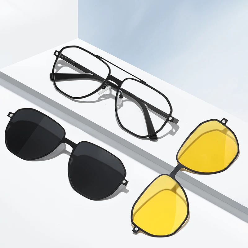 CLLOIO Fashion Aluminum Magnesium 3-in-1 Polarized Magnetic Absorbing Sunglasses Men Prescription Progressive Eyeglasses 7605