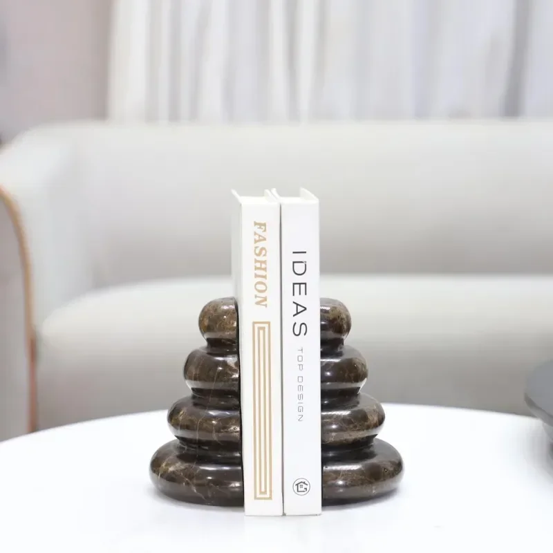 Minimalist Wabi Sandy Wind Natural Marble Stacked Book File Stand Ornament for Living Room Study TV Cabinet Home Decoration