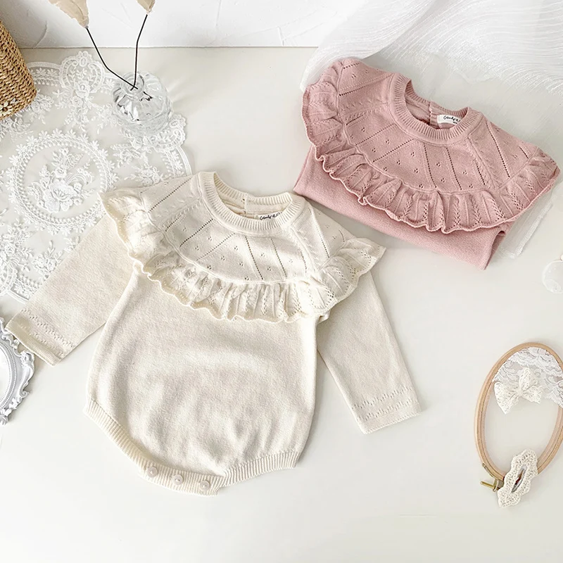 

Newborn Baby Girls Long Sleeve Ruffled Princes Knit Rompers Children Jumpsuit Autumn Infant Cute Kids Baby Girls Clothes Rompers