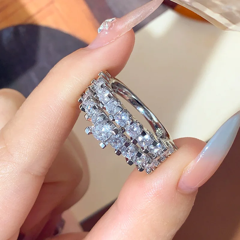 Classic, Simple and Versatile Authentic S925 Silver Double Layer Ladies Wedding Ring