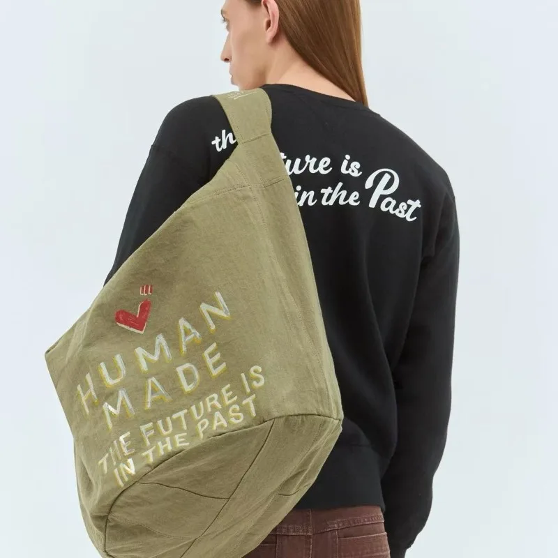 HUMAN MADE Canvas Tote Bag Large Heart Print Vintage Casual Shoulder Crossbody Bag