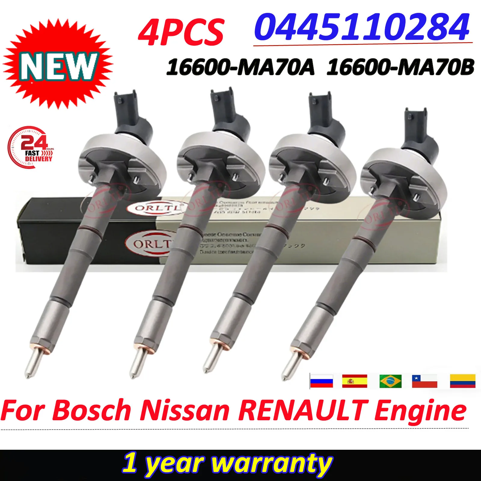

4PCS 0445110284 16600-MA70B 16600-MA70A New Diesel Common Rail Fuel Injector 16600DB002 Nozzle For Bosch Nissan RENAULT Engine