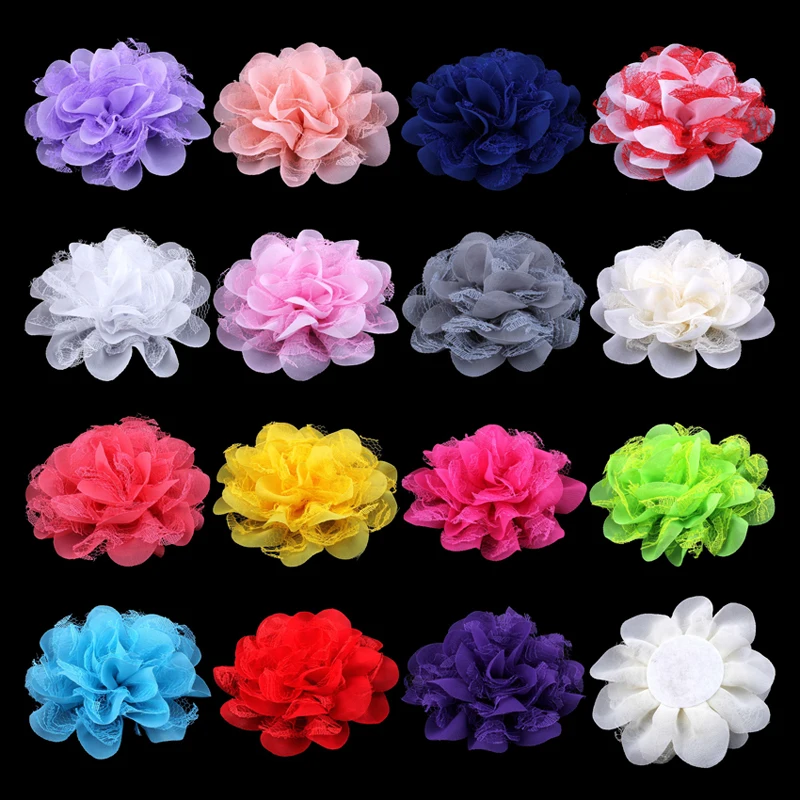 

5pcs/lot 4.5" 17Colors New Arrival DIY Mixed Color Frayed Soft Chiffon Artificial Fabric Flower For Children Hair Accessories