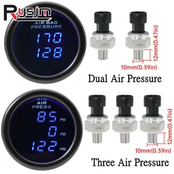 Universal Dual Display / Three Air Pressure Guage Air Suspension Gauge 220PSI Blue LED Light 52mm Gauge + Sensors