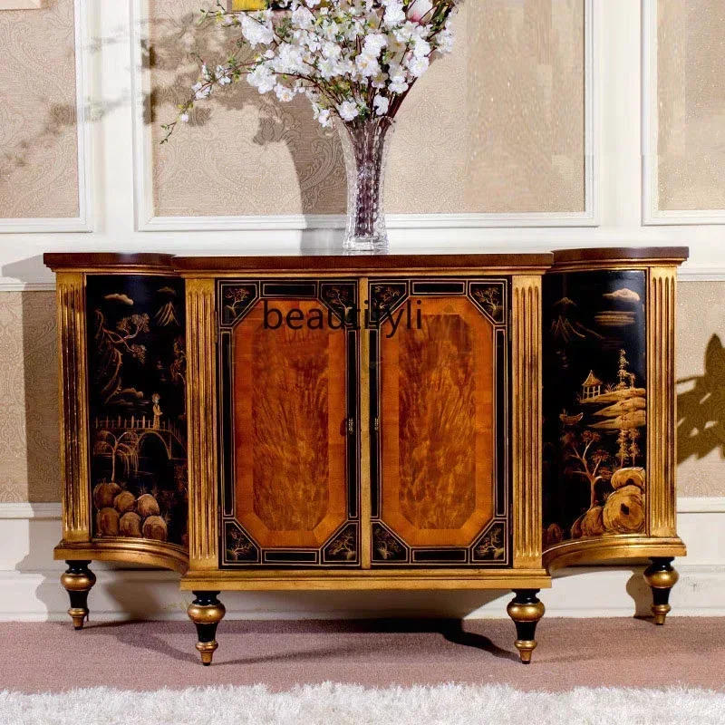 

zq1French court solid wood porch cabinet carved hand-painted dining side cabinet restaurant locker