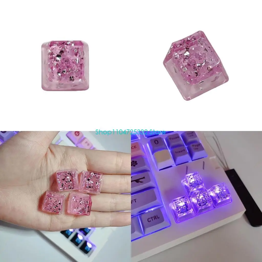 

P5EA Gaming Backlit Keycaps Transparent Resin Silver Foil Pink Keycap OEM KeyCaps