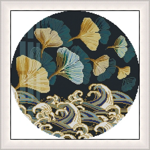 Ginkgo flowers 43-43 DIY needle work Cross Stitch Set Counted Cross Stitch Kit  28ct 14ct 32ct Metallic aida