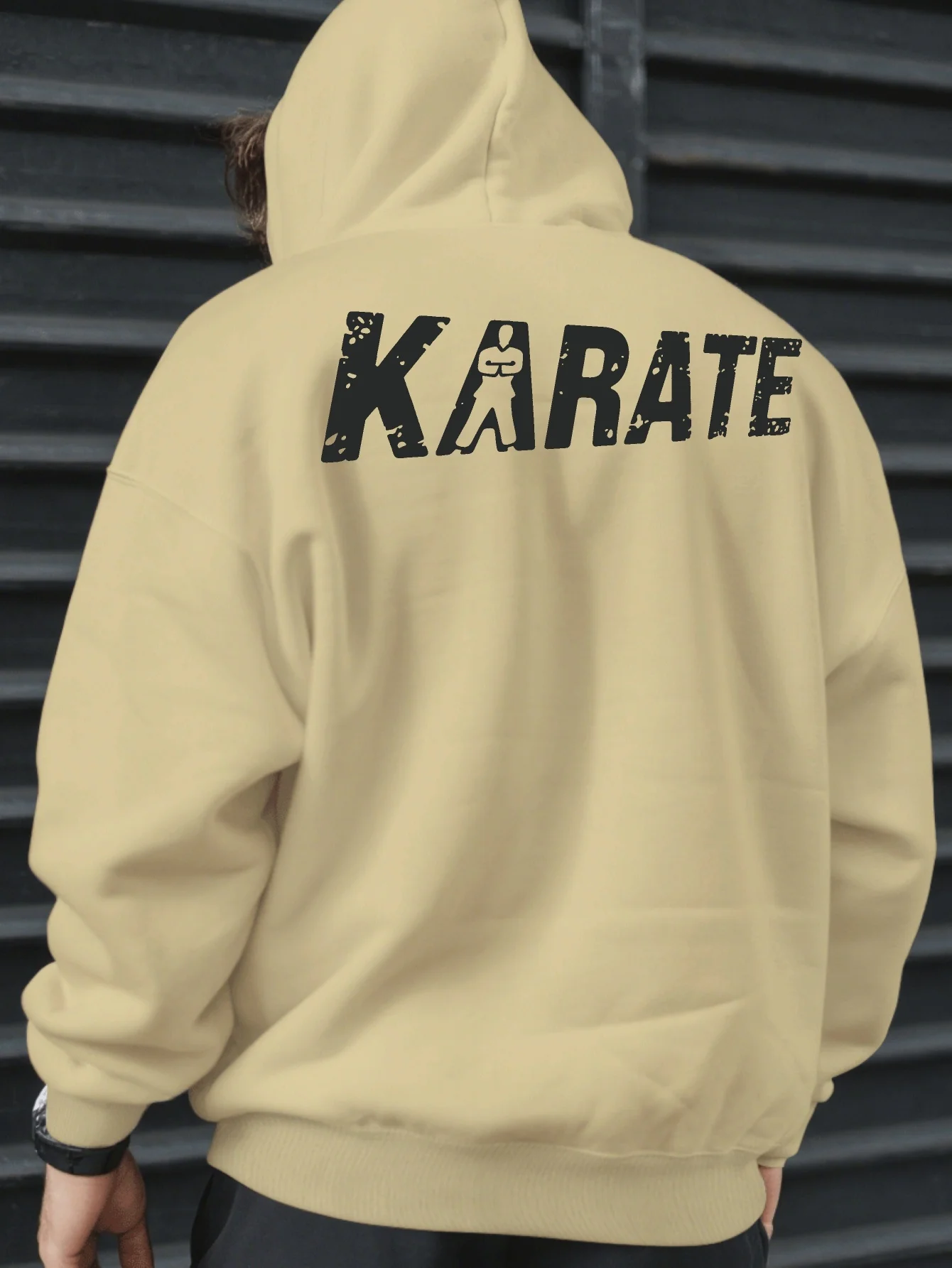 Men Hoodie Karate Martial Arts Graphic Hooded Sweatshirt Distressed Letter Back Print Pullover Hoodie Casual Sports Streetwear