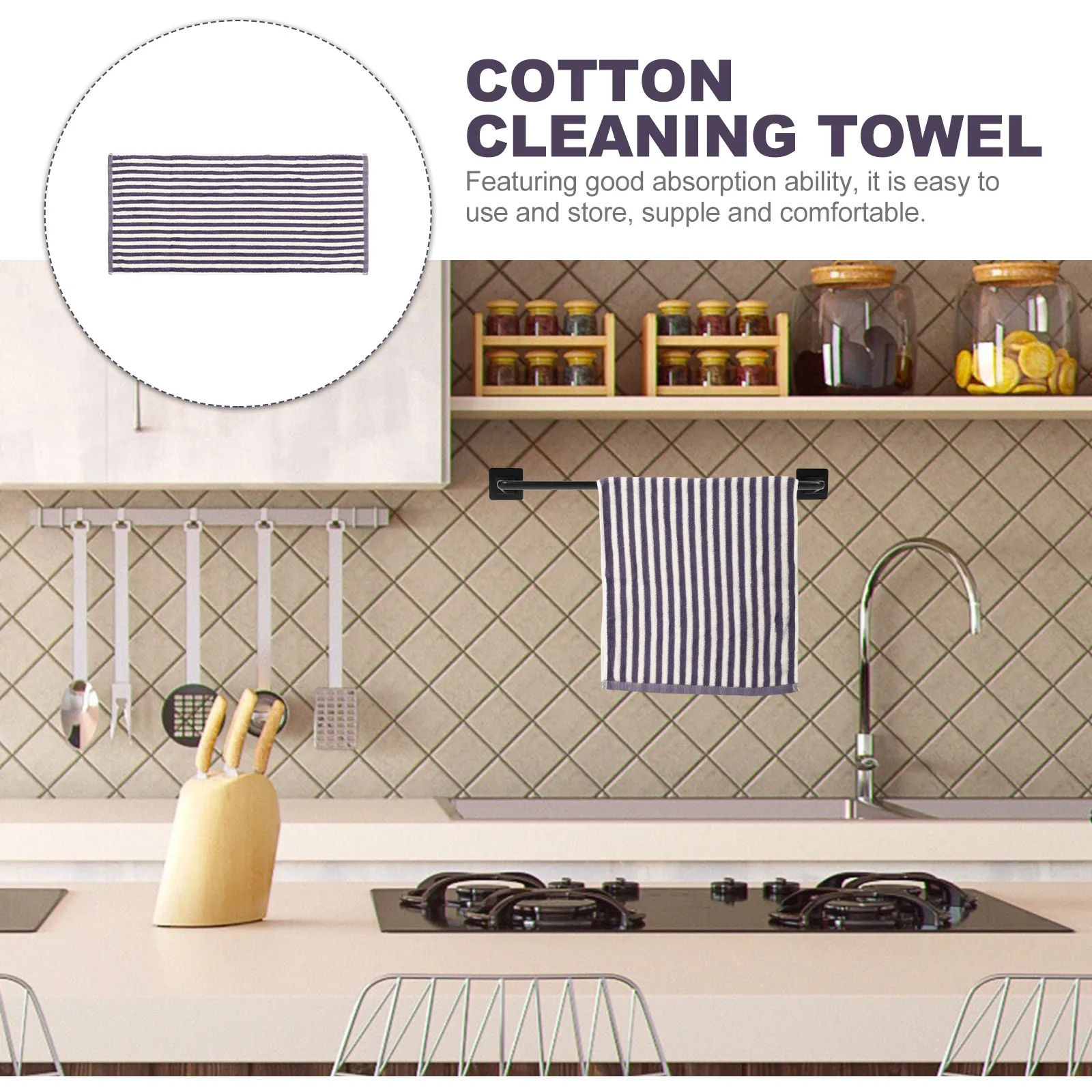 Supple Comfortable Stripe Dish Towel Made of Premium Cotton Large Absorbent Kitchen Cleaning Rag for Tableware Dishwashing